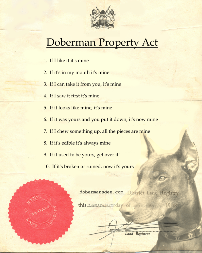 free printable funny doberman property laws