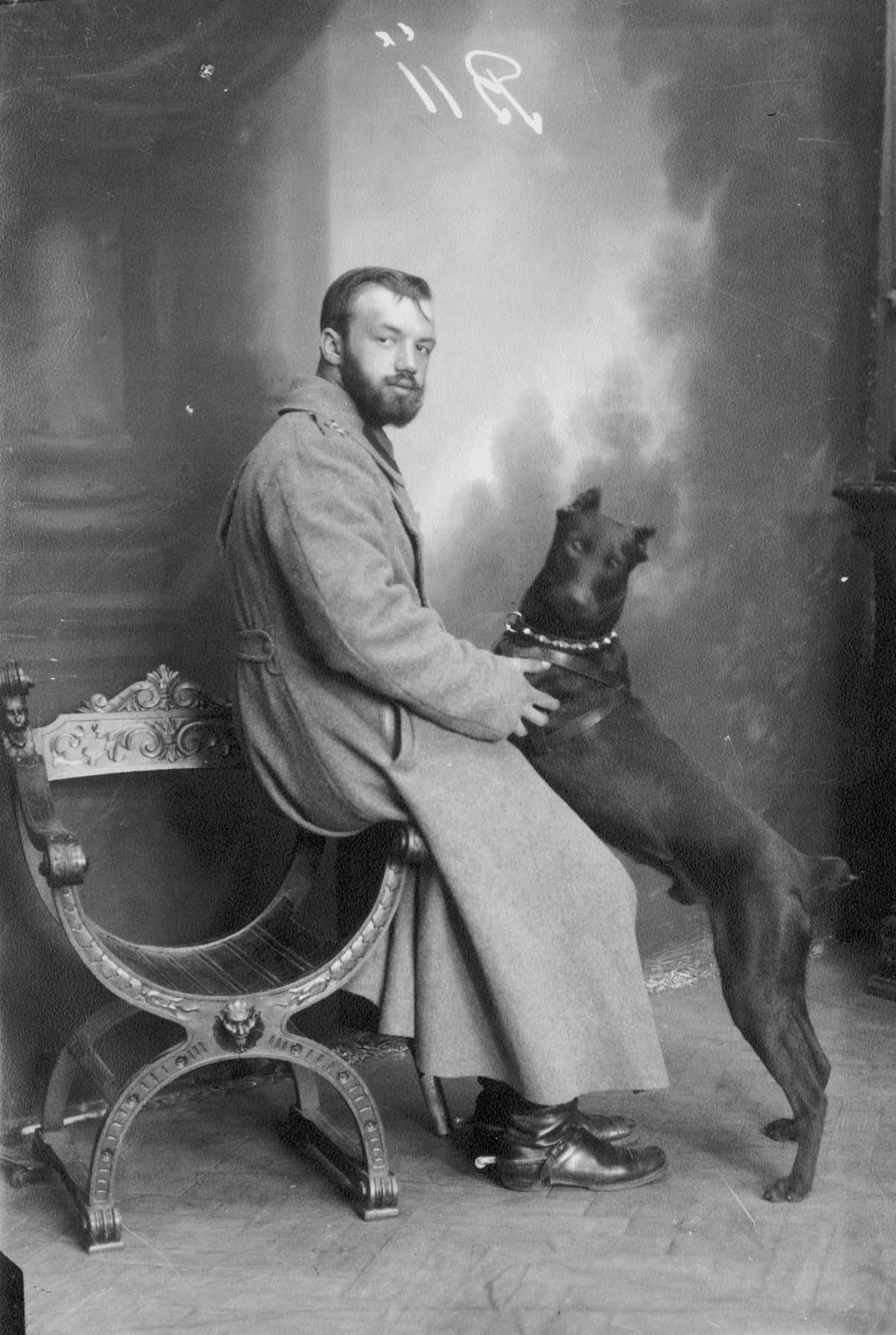vintage photograph of doberman dog with man 1914 lwow