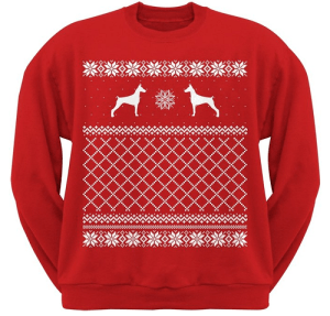 ugly Christmas red sweater with doberman dogs